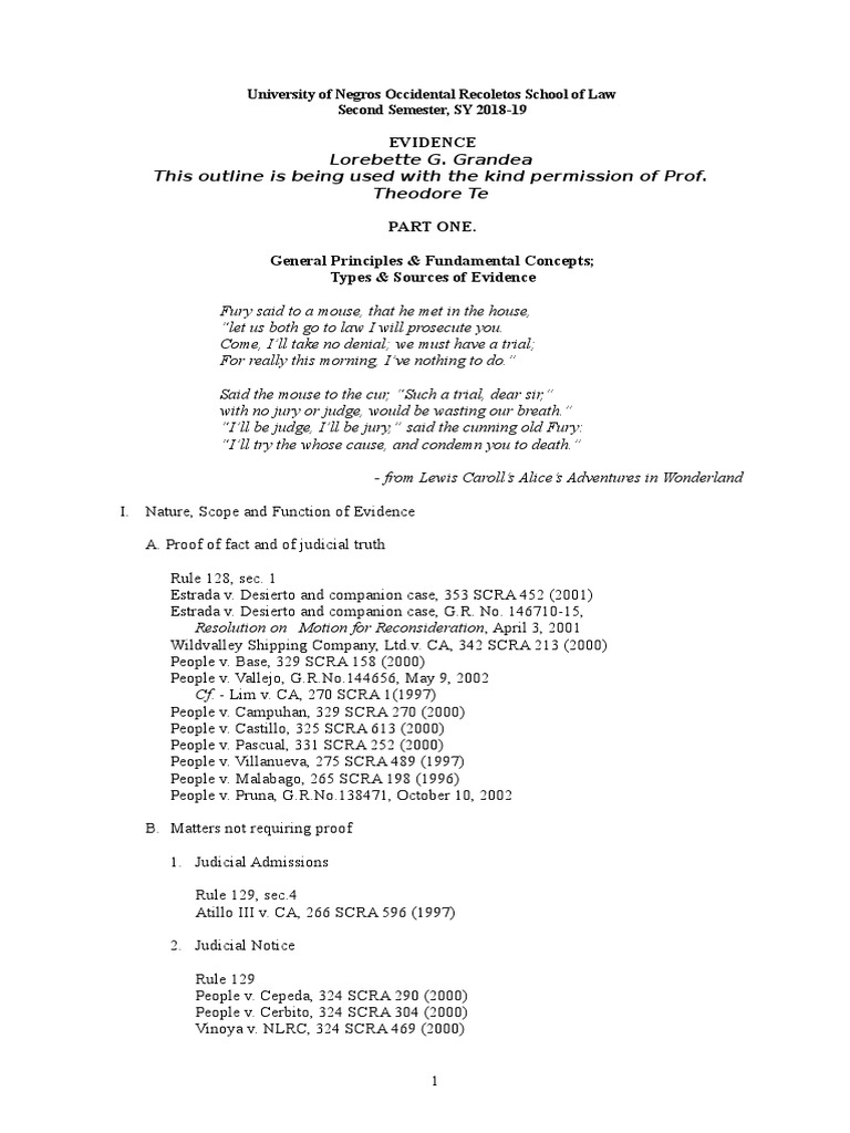 Evidence Outline 2018-19 | PDF | Exclusionary Rule | Witness