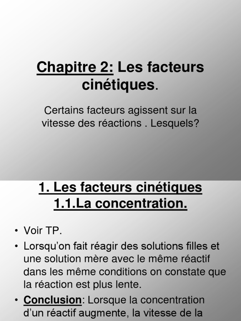Facteurs cinétiques des réactions chimiques | PDF | Catalyse ...