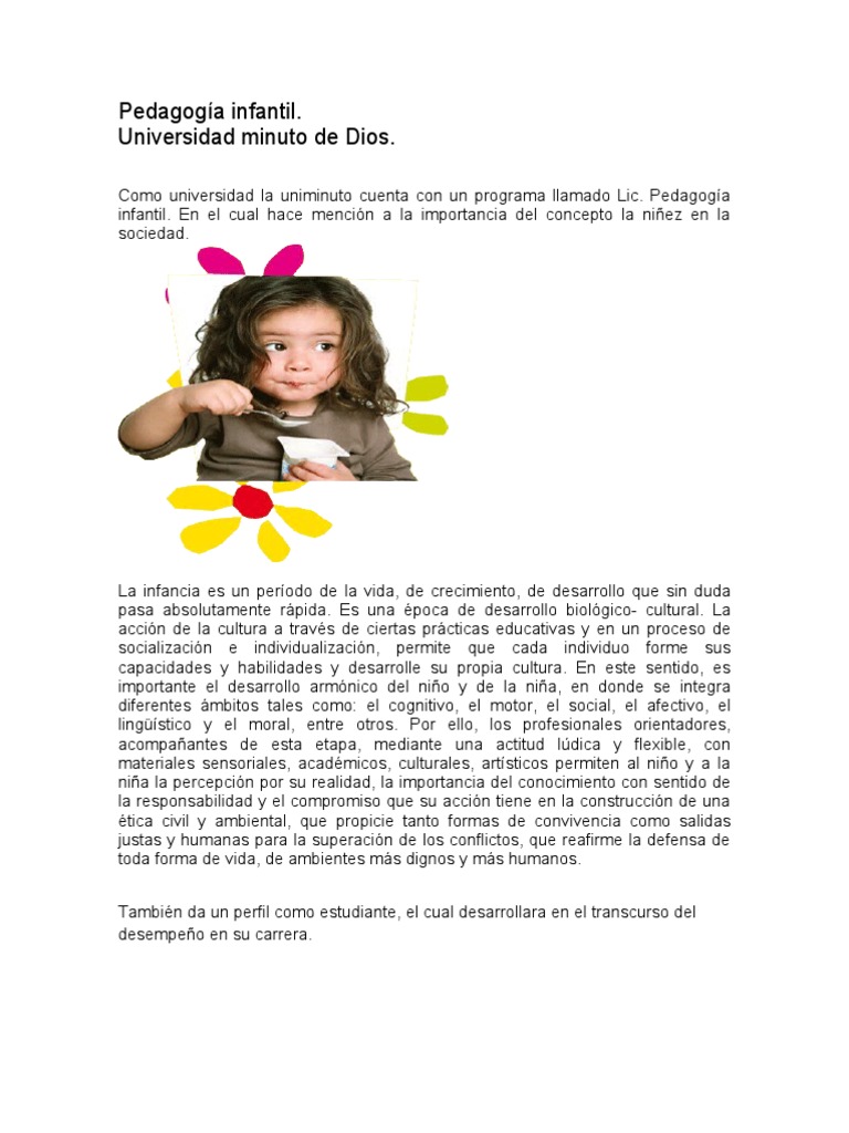 Pedagogia Infantil. Universidad Minuto de Dios | PDF | Educación de la  primera infancia | Modificación de comportamiento