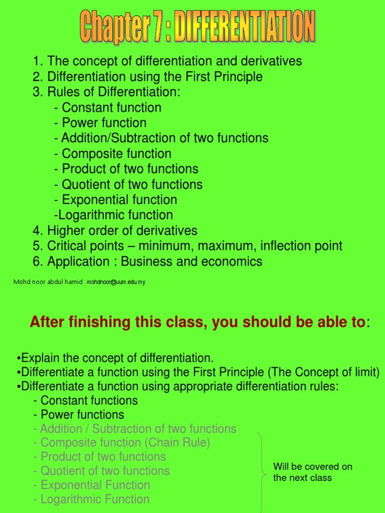 QQM1023 - Slide - Differentiation | PDF | Derivative | Slope