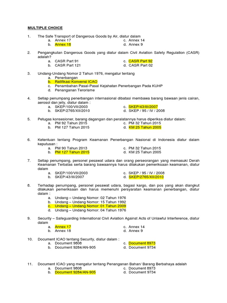 Soal Ujian Negara Basic Avsec