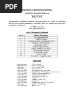 Department of Biomedical Engineering: Job Fair For Biomedical Engineers 03 March 2019