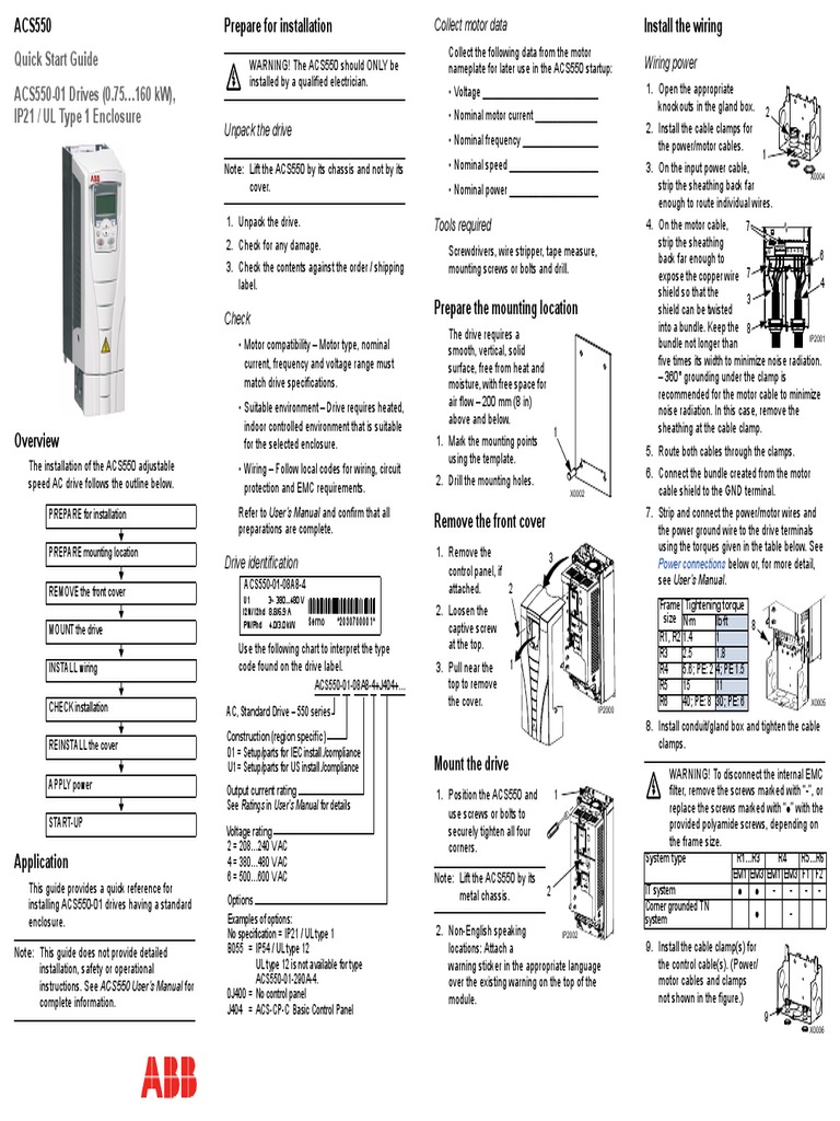 ACS550 Quick Start Installation Guide | PDF | Electrical Wiring | Mains ...