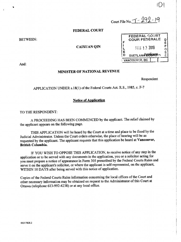Federal Court: Application by Caixuan Qin Against Minister of National ...
