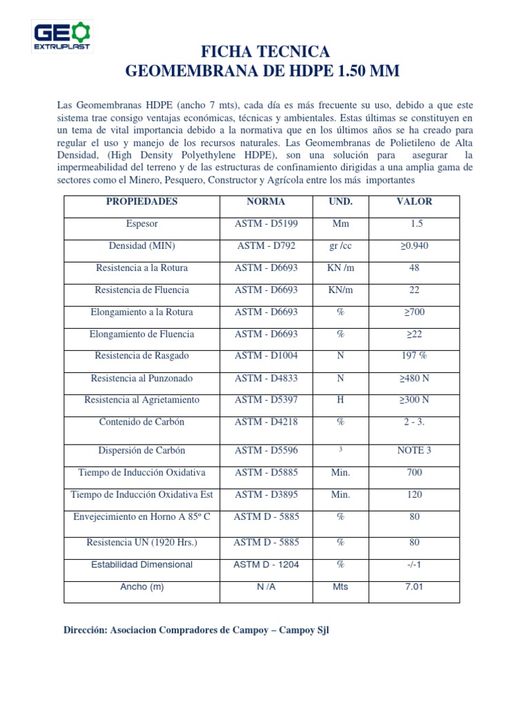 FT Geomembrana de Hdpe 1 5 MM - 701mts Geo Extruplast | PDF