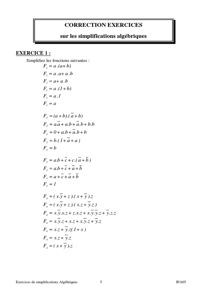 Td Corrige Simplification Algebrique