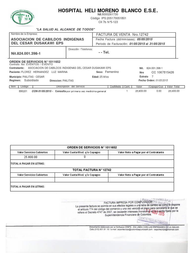 Hospital factura consulta médica general | PDF | Cuidado de la salud ...