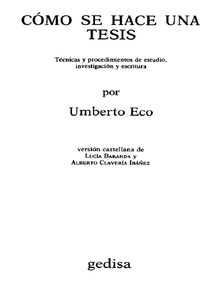 Eco, Umberto - Cómo Se Hace Una Tesis - Qué Es La Cientificidad | PDF ...