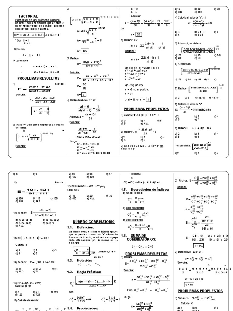 Propiedades y Ejercicios de Factoriales | PDF | Conceptos matemáticos ...