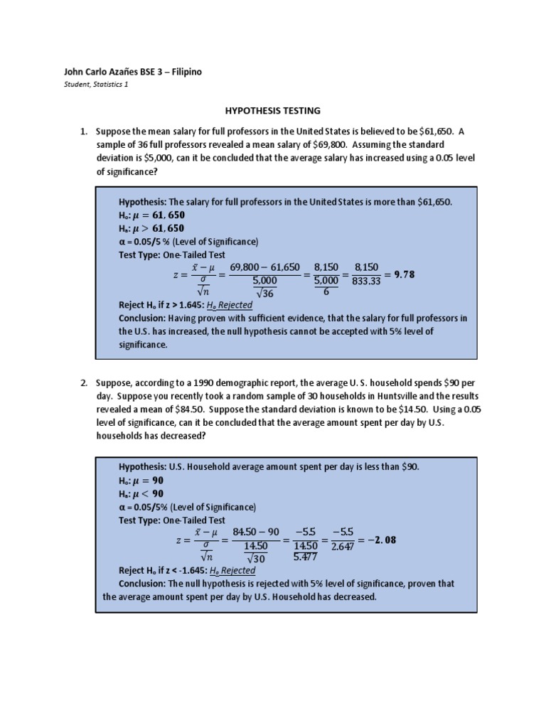 Hypothesis Testing Assignment | PDF | Statistical Significance ...