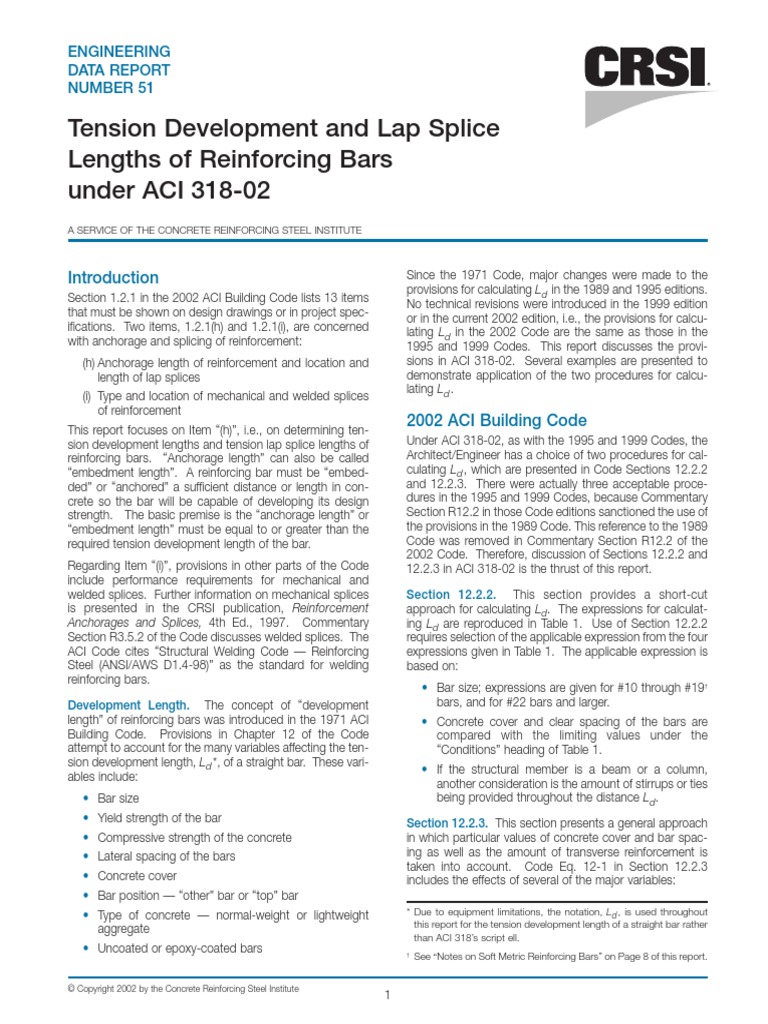 Tension and Lap Splice Calculation On Aci-02 | PDF