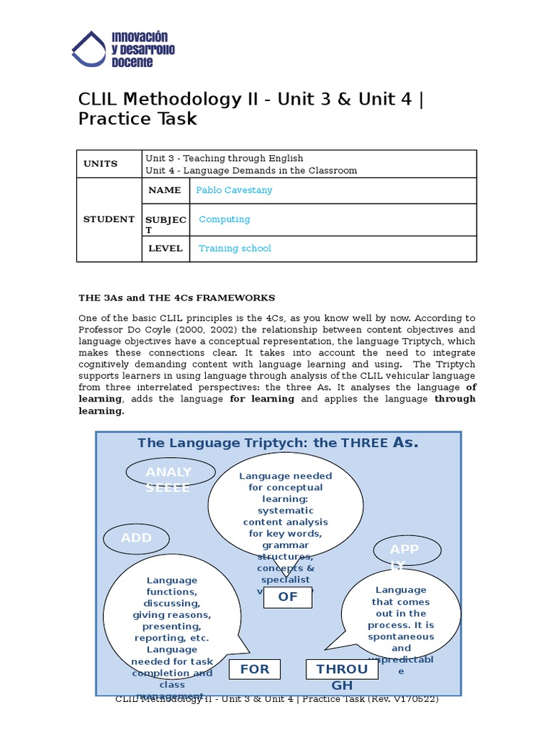 CLIL Methodology II - Unit 3 & Unit 4 - Practice Task | PDF ...
