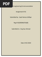 Control Engineering & Instrumentation Assignment # 01 Submitted By: Syed Hamza Zulfiqar Reg # 620/BSME/f16 (B)