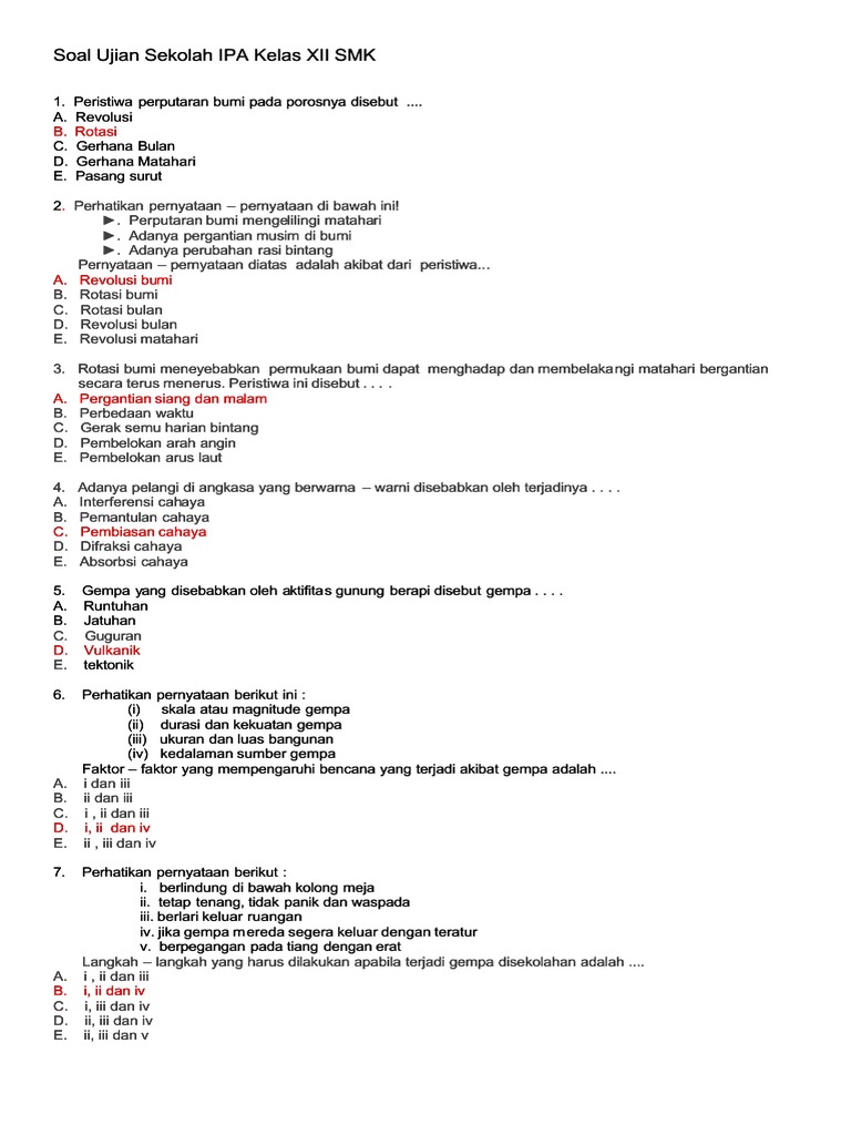 Soal Ipa Kls 3 Permukaan Bumi