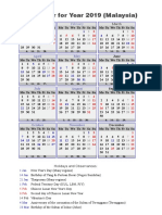 Calendar For Year 2019 (Malaysia) : January February