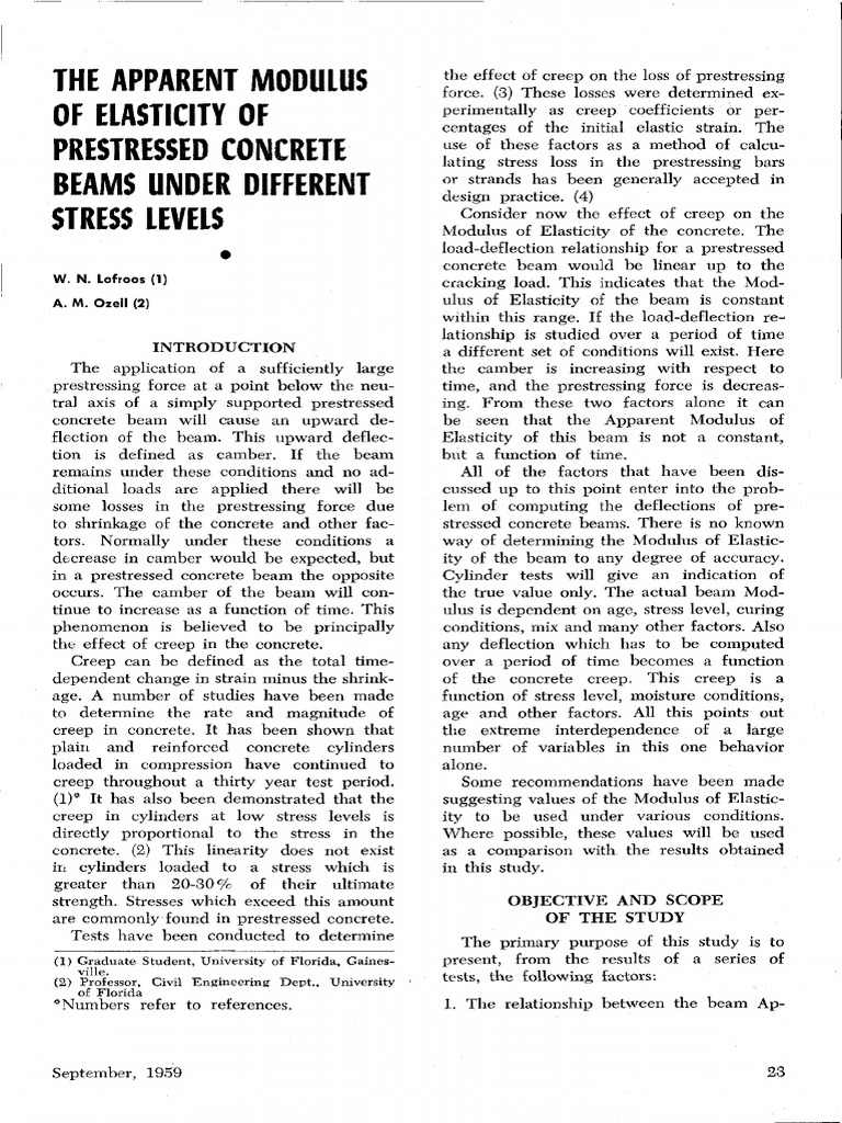The Apparent Modulus of Elasticity of Prestressed Concrete Beams Under