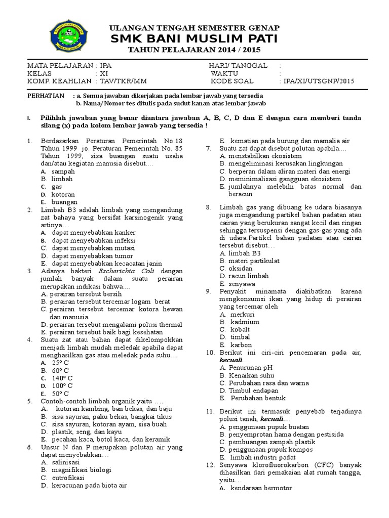 Soal Uas Gasal Ipa Xi