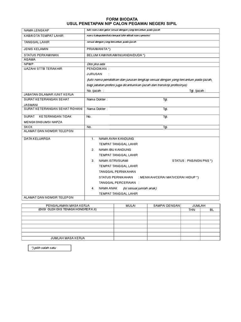 Form Biodata Usul Penetapan Nip | PDF