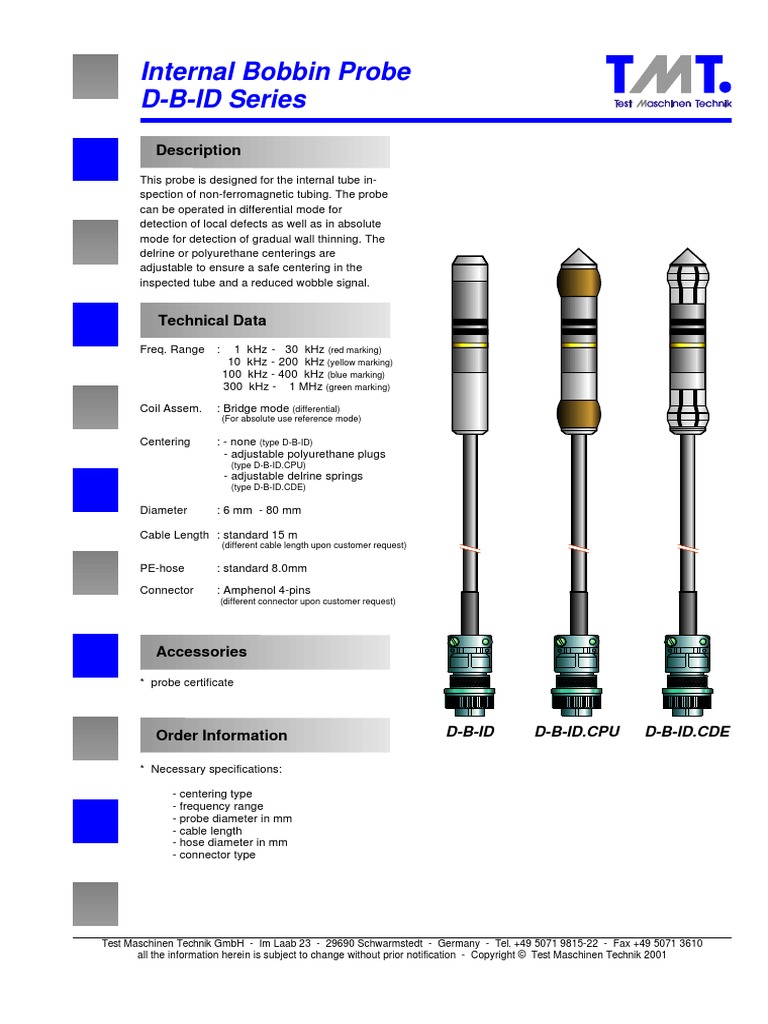 Probes Eddy Current Eddy Max Tube Probes Internal Bobbin Probe D B ID