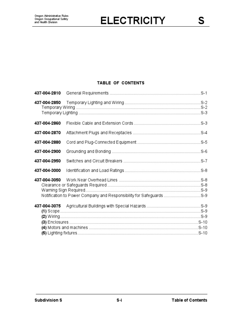 Electricity S Oregon Administrative Rules Oregon Occupational Safety and Health Division PDF