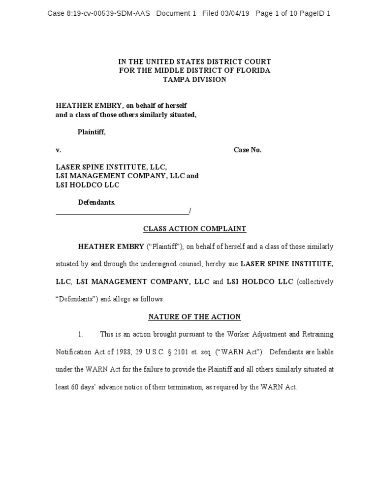 Heather Embry Complaint Against Laser Spine Institute | PDF | Service ...