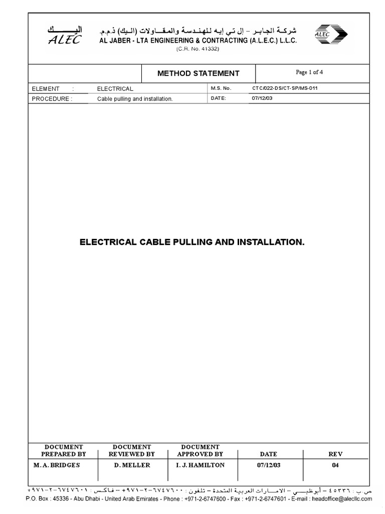 Cable Pulling Method Statement PDF