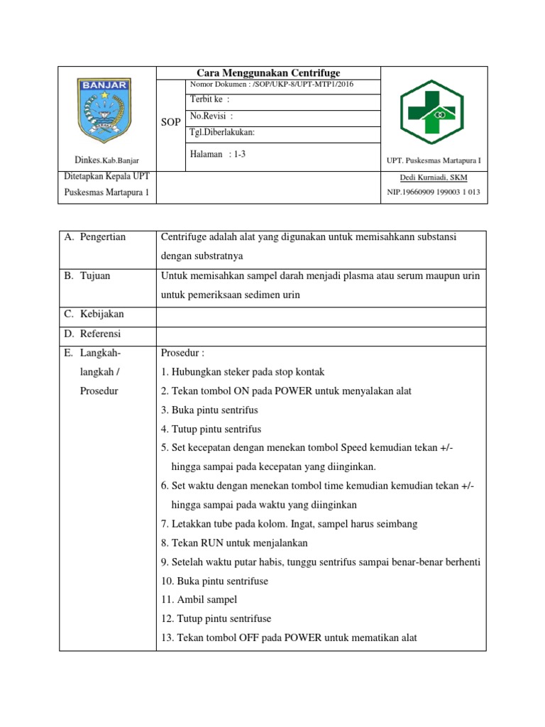 (KONFIRM) SOP Cara Menggunakan Centrifuge PDF