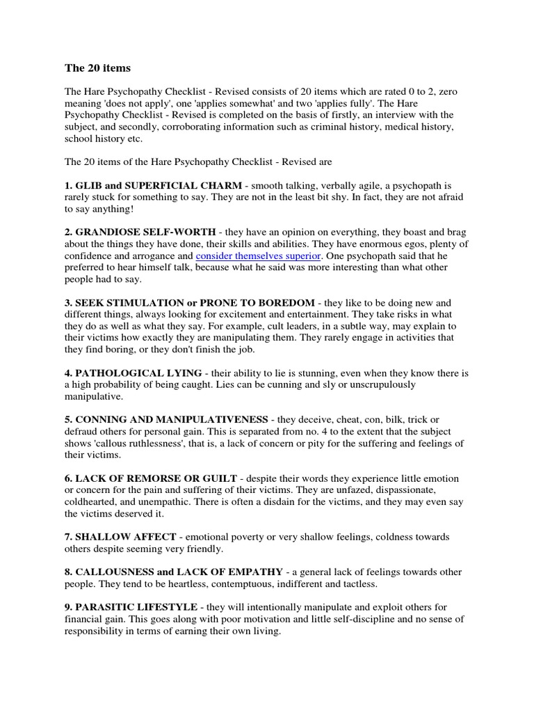 Psychopathy Checklist Explained | PDF | Psychopathy | Stereotypes