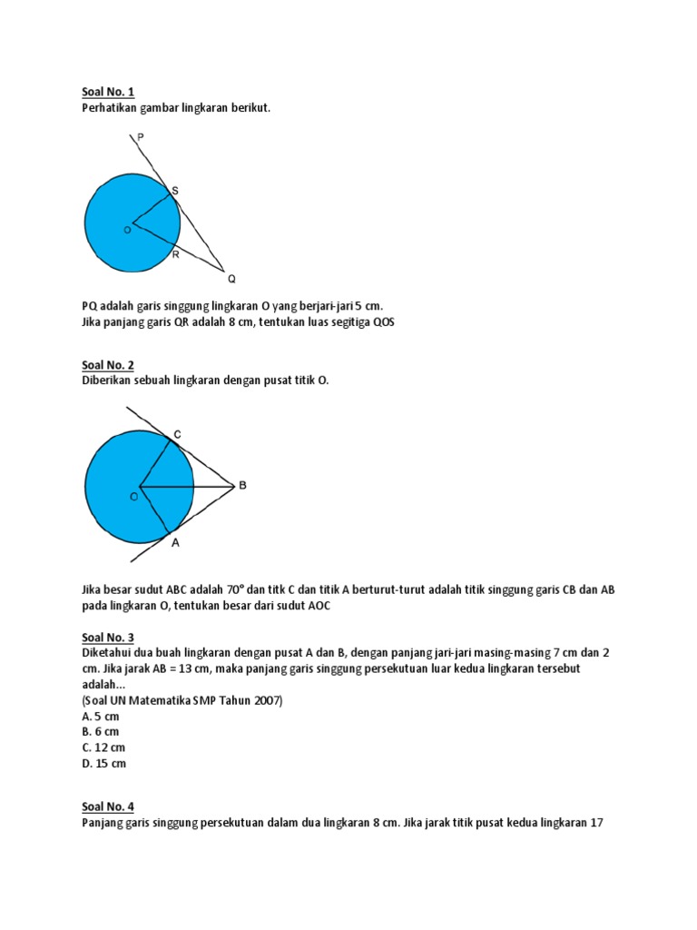 Soal Lingkaran Dan Garis Singgung Lingkaran Kelas 8 Smp
