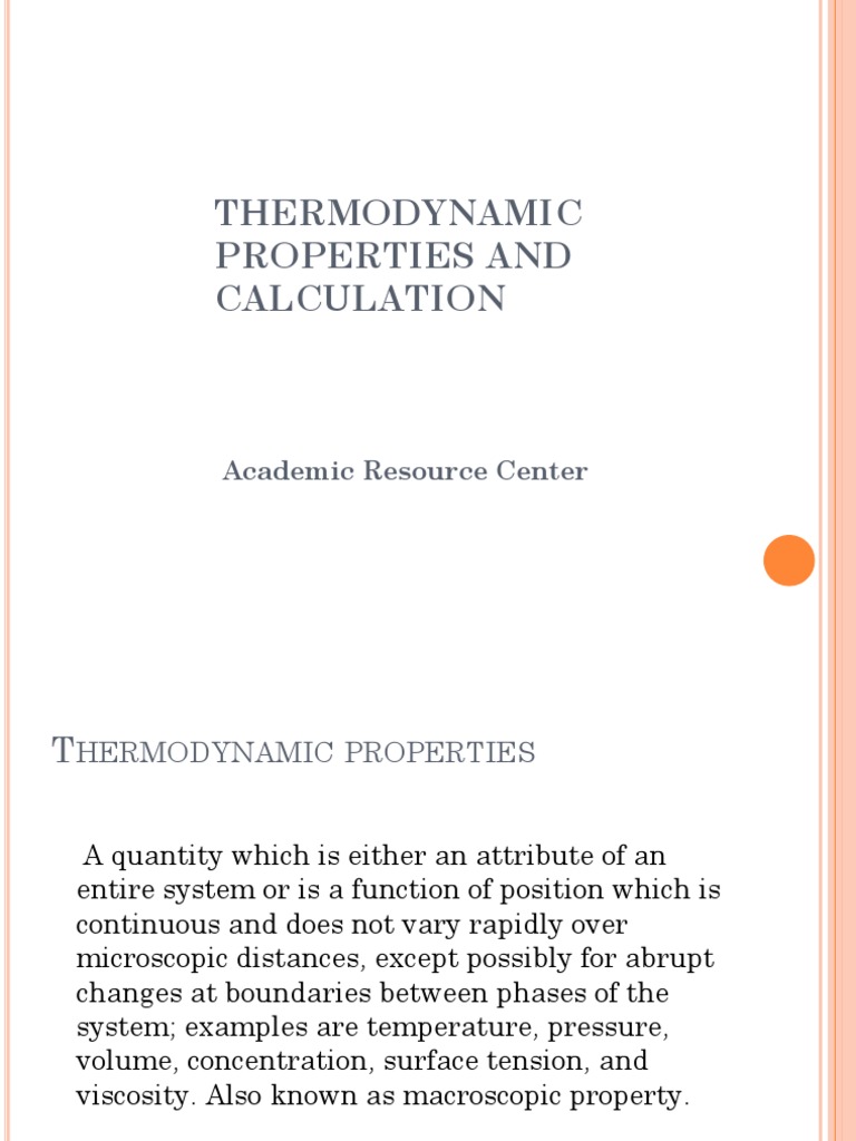 Thermodynamic Properties and Calculation: Academic Resource Center | PDF