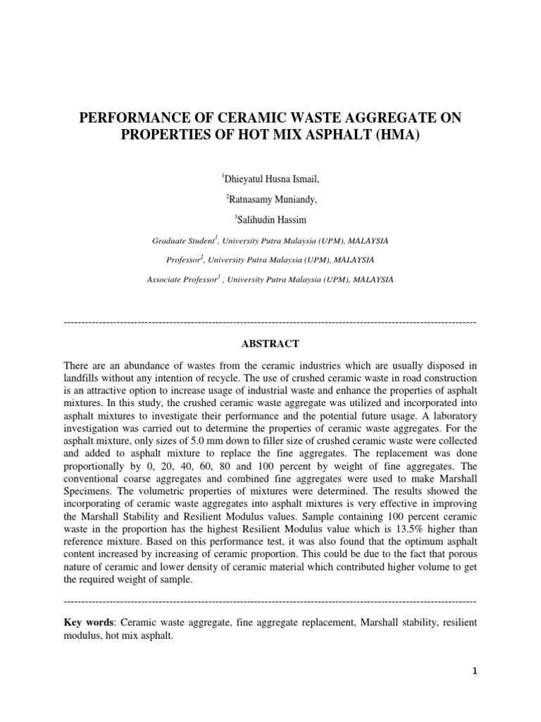 11 Performance Of Ceramic Waste Aggregate On Properties Of Hot Mix