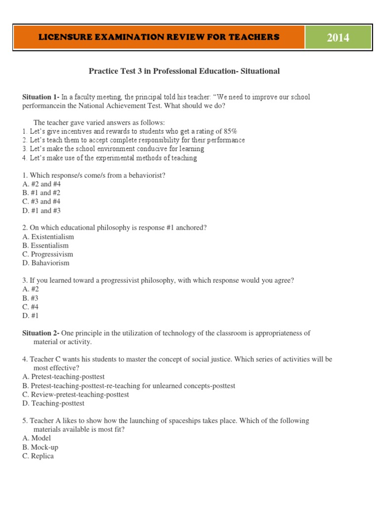 Situational Practice Test for Teachers | PDF | Constructivism ...