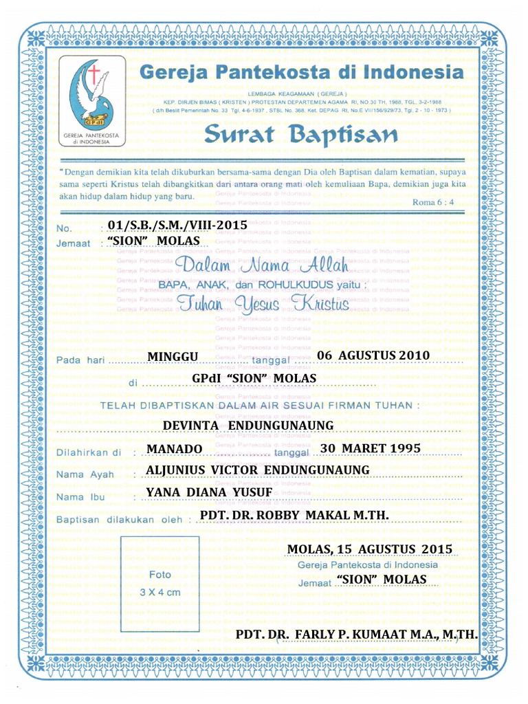 Contoh Surat Baptis