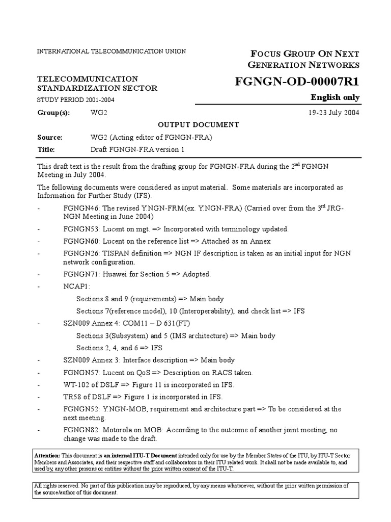 Draft FGNGN-FRA Version 1 Overview | PDF | Ip Multimedia Subsystem ...
