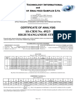 SS-CRM No. 492/3 High Manganese Steel: Certificate of Analysis
