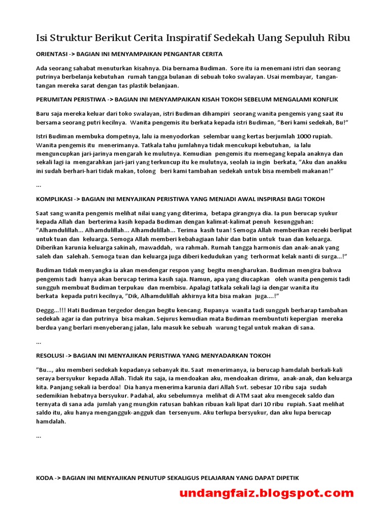 Isi Struktur Berikut Cerita Inspiratif Sedekah Uang Sepuluh Ribu Docx