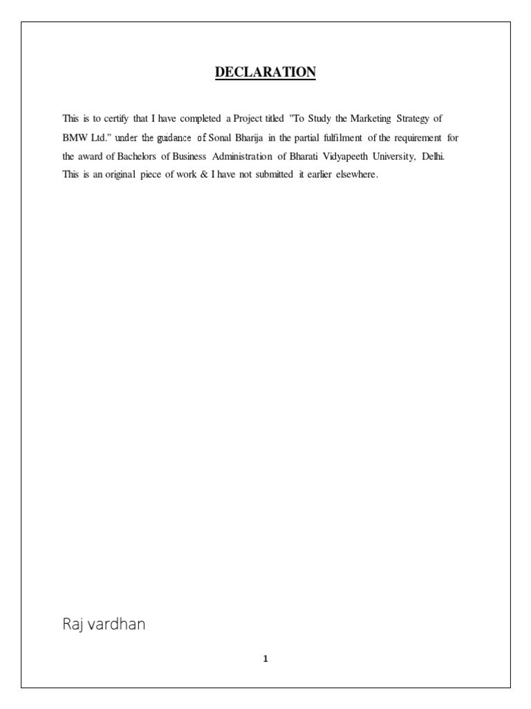 Raj Vardhan: Declaration | PDF | Bmw | Research Design
