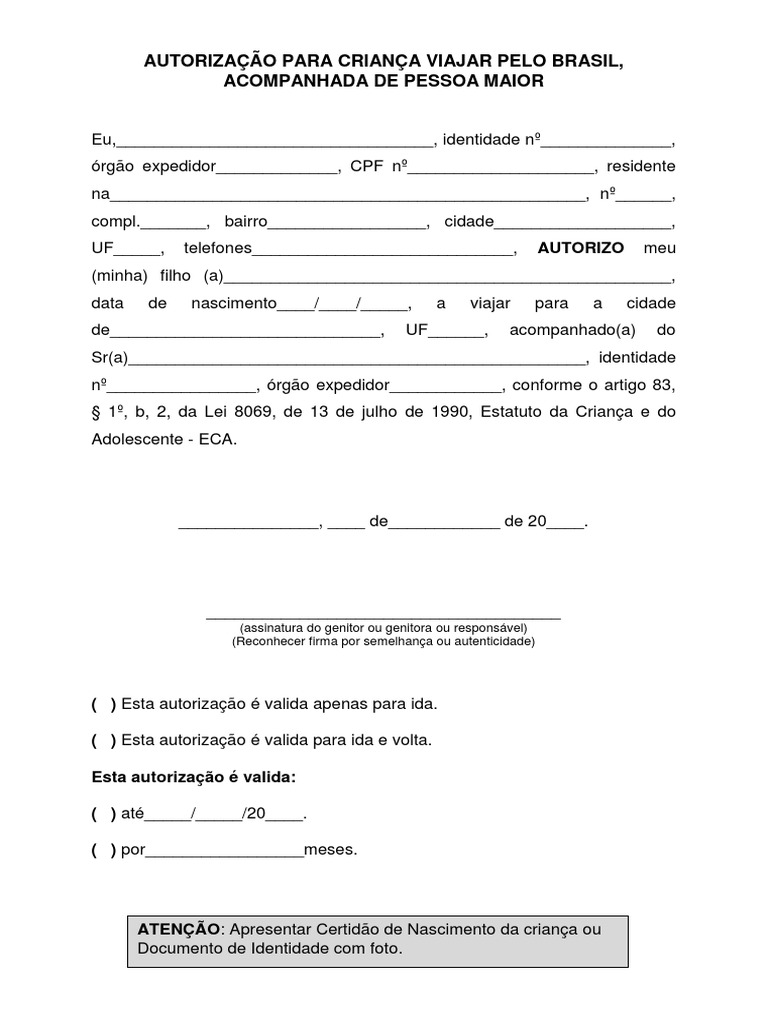 Autorização Viagem menor