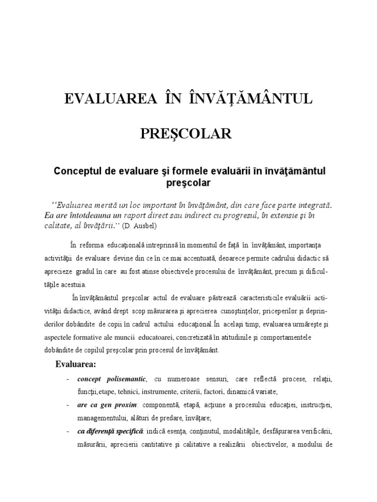 Evaluarea In Invatamantul Prescolar