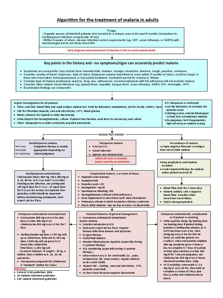 Algorithm For The Treatment of Malaria in Adults | PDF | Malaria ...