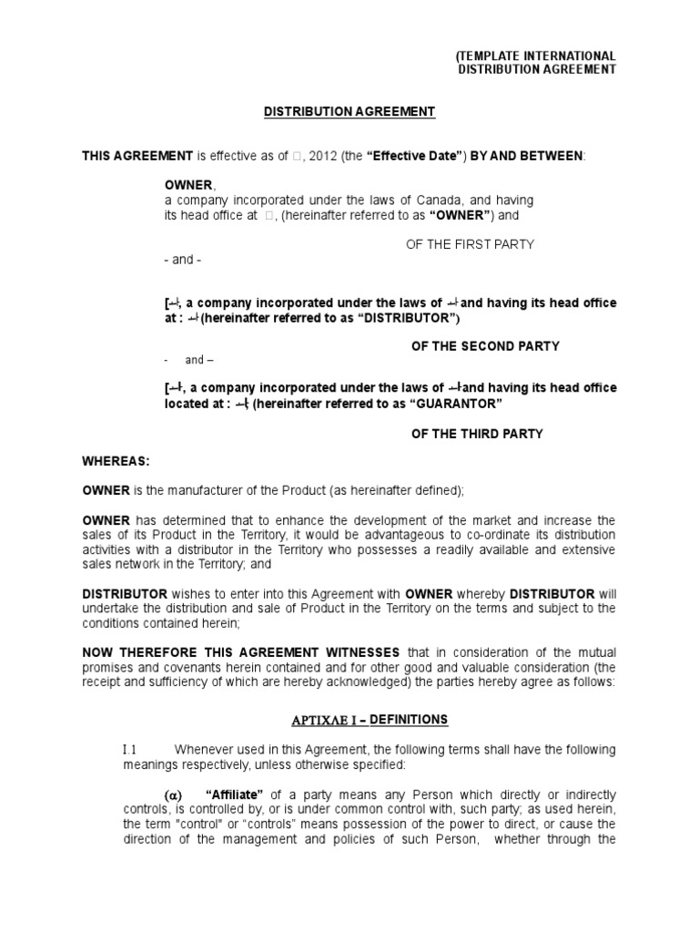 Distribution Agreement Template1 PDF Trademark Ownership