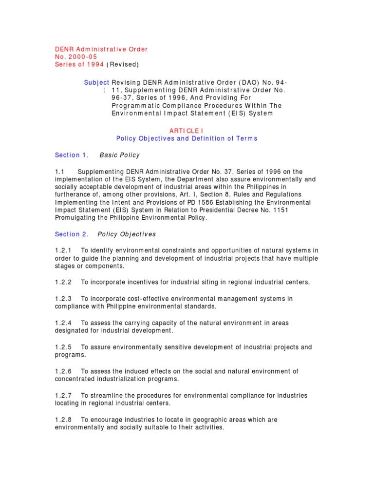 Revised DENR Administrative Order 2000-05 | PDF | Environmental Impact ...