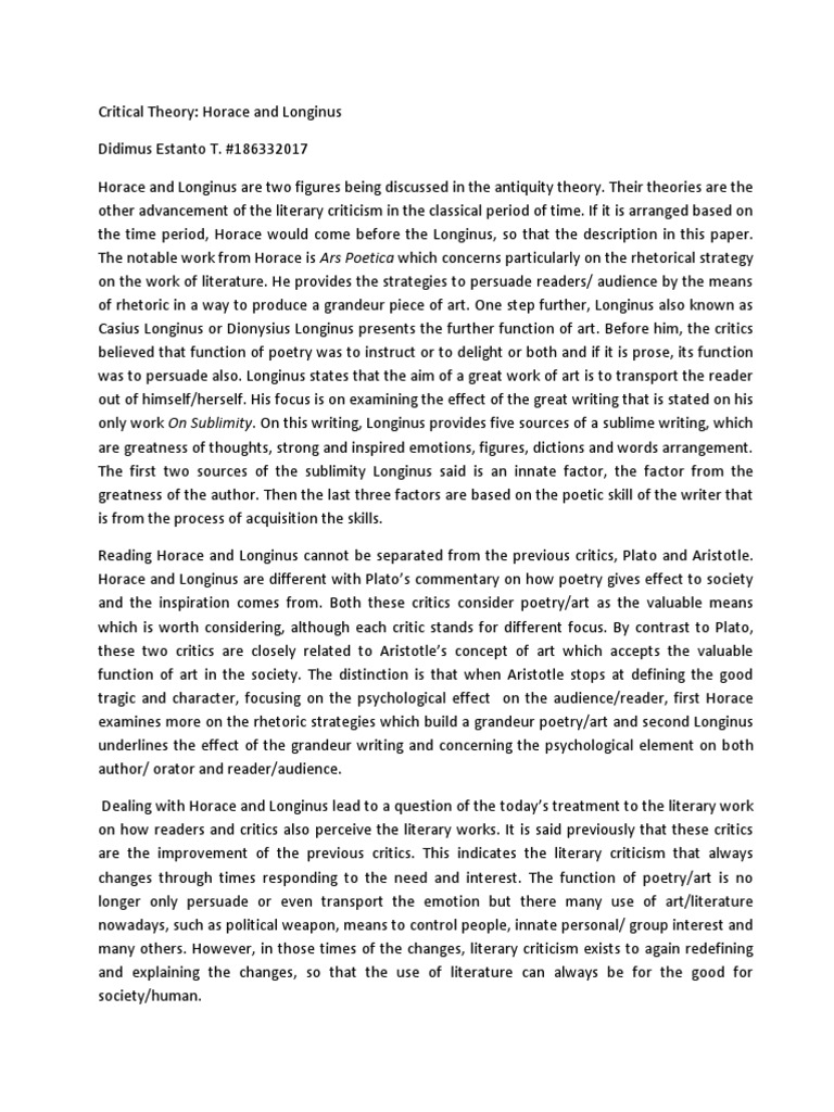 Longinus PDF Literary Criticism Rhetoric