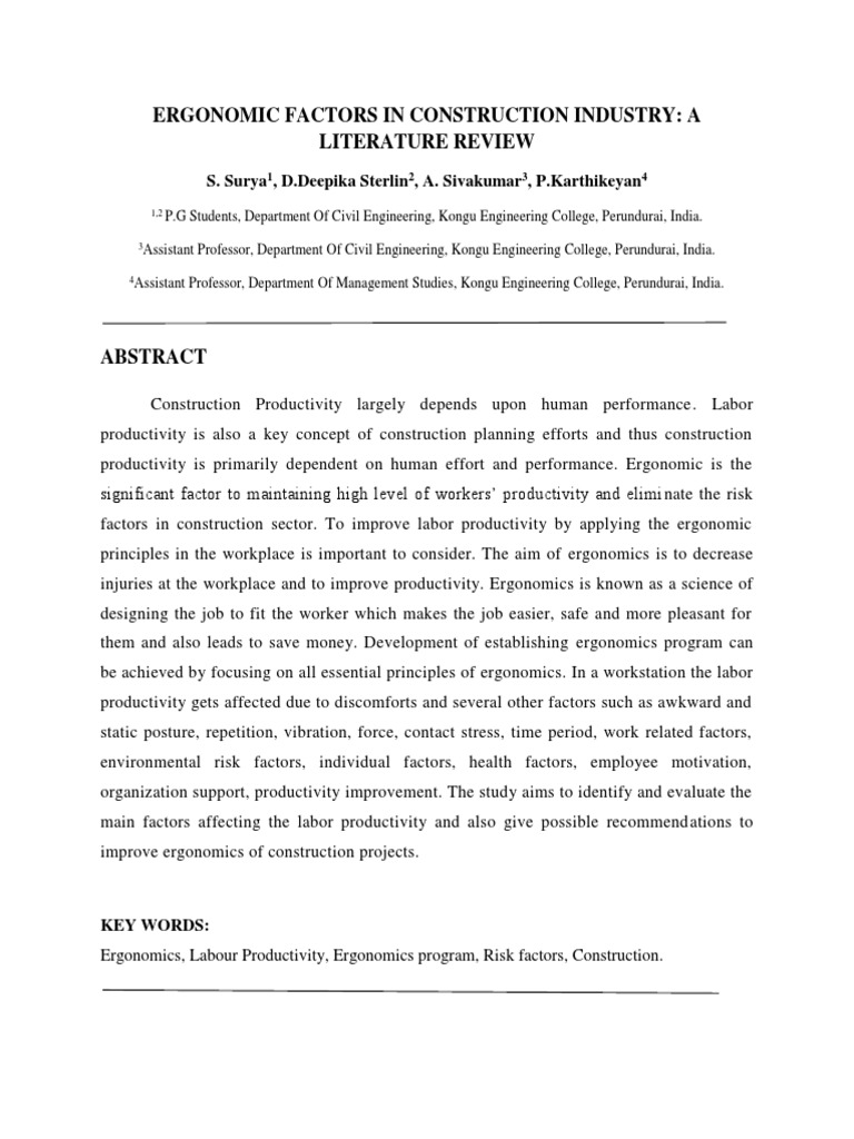 Ergonomic Factors in Construction Industry: A Literature Review | PDF ...