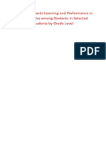 Attitudes Towards Learning and Performance in Mathematics Among Students in Selected Students by Grade Level