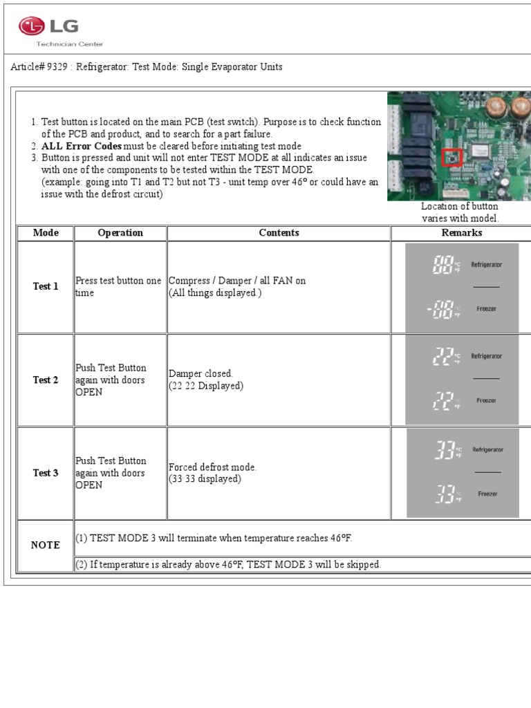LG Ref Diag Test Mode DualEvap | PDF