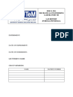 Experiment:: BMCG 3011 Mechanical Engineering Laboratory Iii Lab Report (Formal/Informal)