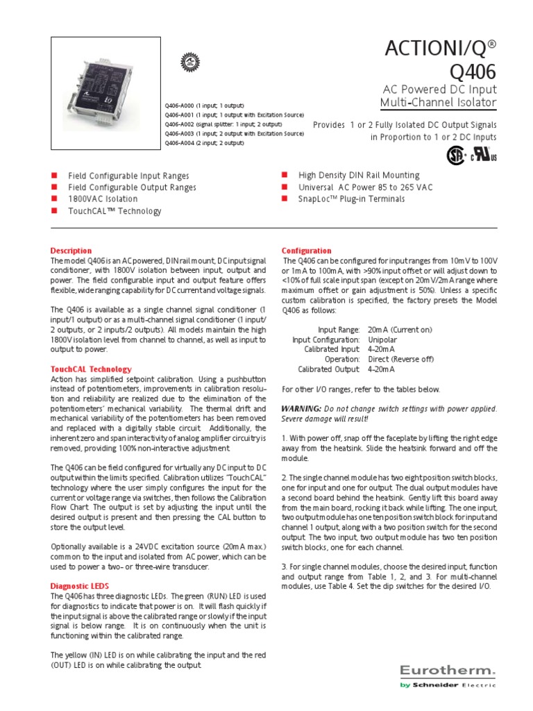 Actioni/Q Q406 ® AC Powered DC Input MultiChannel Isolator Download