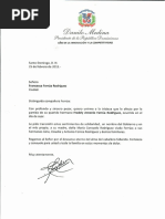 Carta de condolencias del presidente Danilo Medina a Francesca Ferrúa Rodríguez por fallecimiento de su hermano Freddy Antonio Ferrúa Rodríguez