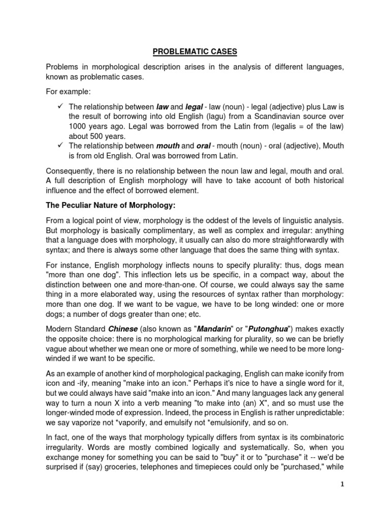 Problematic Cases PDF Morphology (Linguistics) English Language
